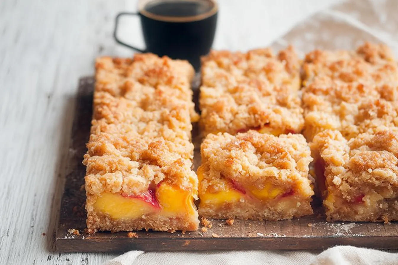 Peaches and Cream Crumble Bars Freshly Baked