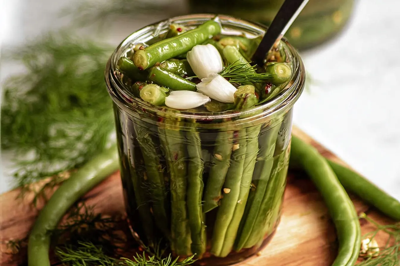 Colorful Pickled Green Beans Ready to Serve