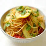 Delicious Red Lentil Spaghetti with Grilled Patty Pan Squash