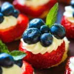 Delicious Red, White, and Blue Cheesecake Strawberries