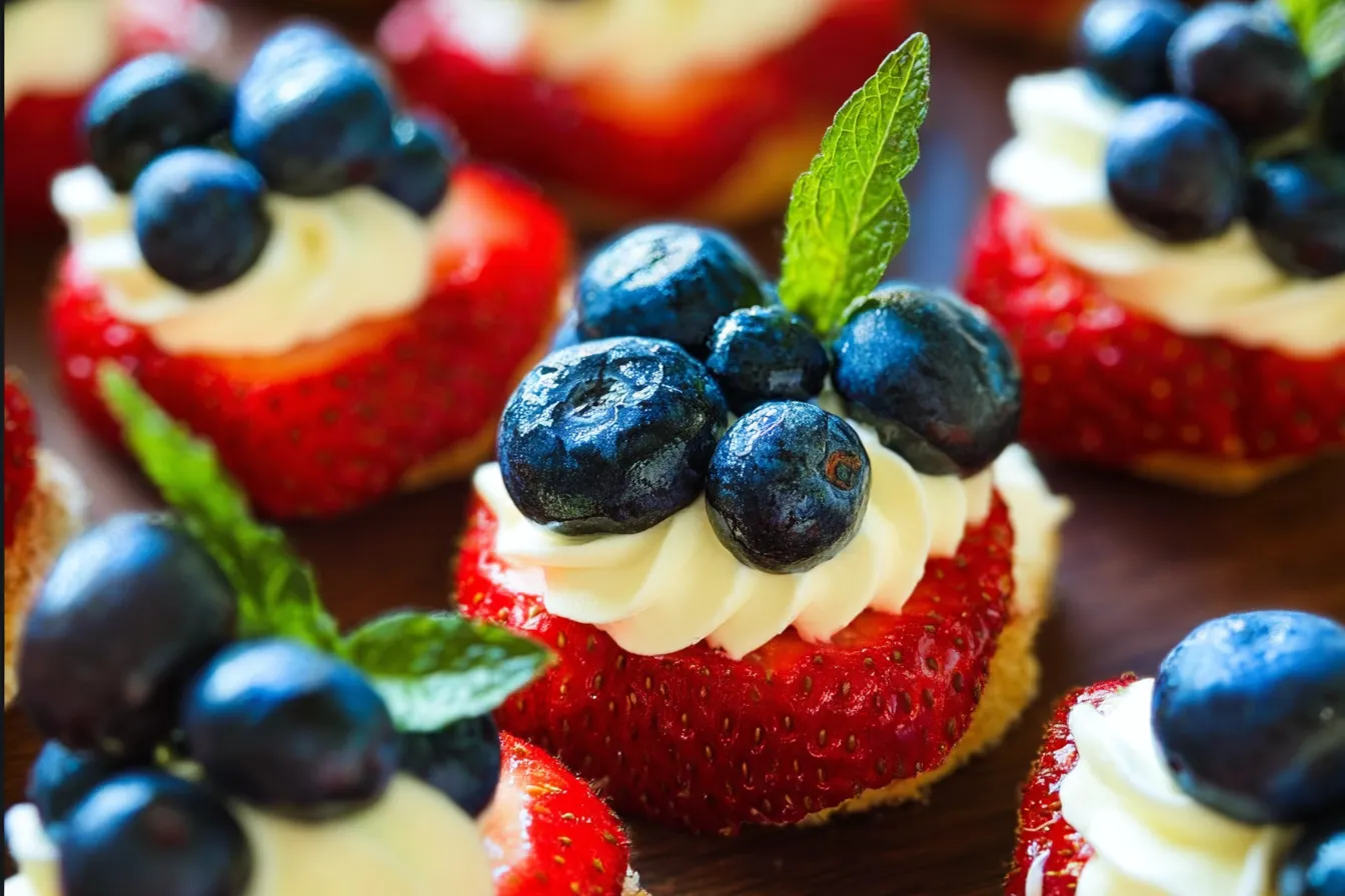 Delicious Red, White, and Blue Cheesecake Strawberries