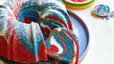 Succulent Red White & Blue Marble Cake for Celebrations