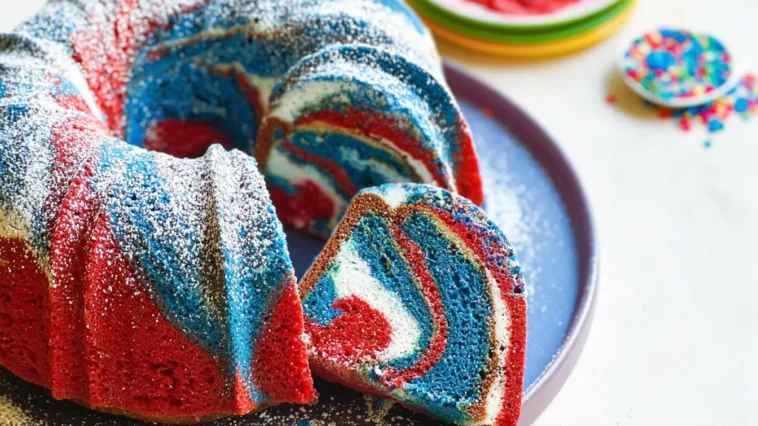 Succulent Red White & Blue Marble Cake for Celebrations