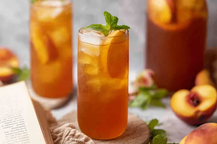 Refreshing 3 ingredient Peach Iced Tea in a Glass