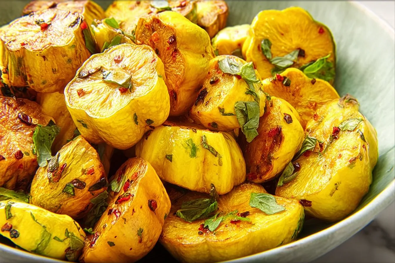 Roasted Patty Pan Squash Served on a Plate