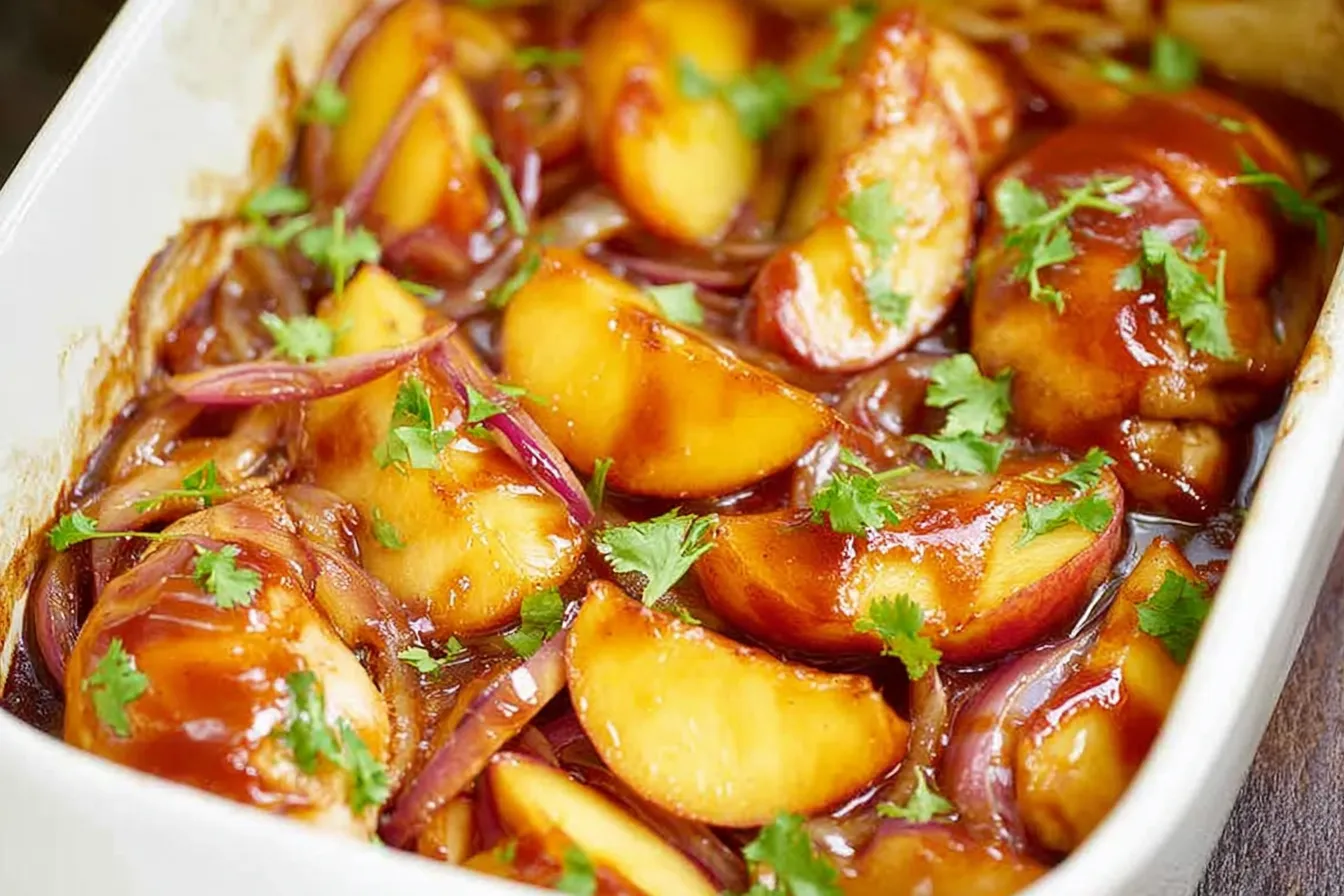Roasted Peach BBQ Chicken Bake 
