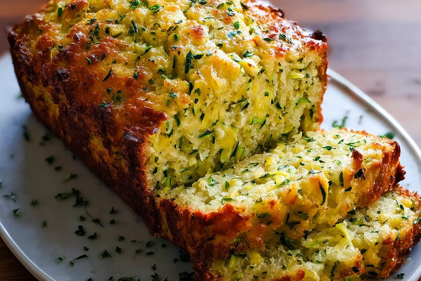 Savory and Cheesey Zucchini Bread Slice on a Plate