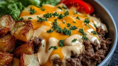 Delicious Smash Burger Bowl with Fresh Ingredients