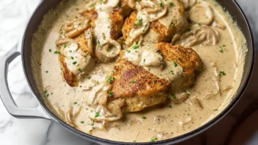 Sour Cream and Onion Chicken on a Plate Ready to Serve