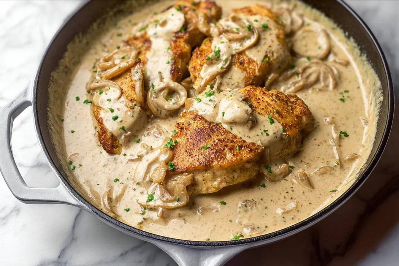 Sour Cream and Onion Chicken on a Plate Ready to Serve