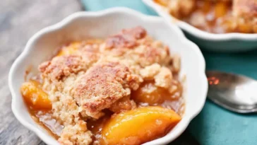 Delicious Southern Peach Cobbler Ready to Serve