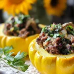 Stuffed Patty Pan Squash Plated for a Tasty Presentation