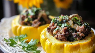 Stuffed Patty Pan Squash Plated for a Tasty Presentation