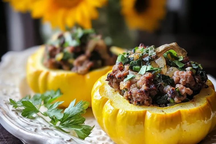 Stuffed Patty Pan Squash Plated for a Tasty Presentation