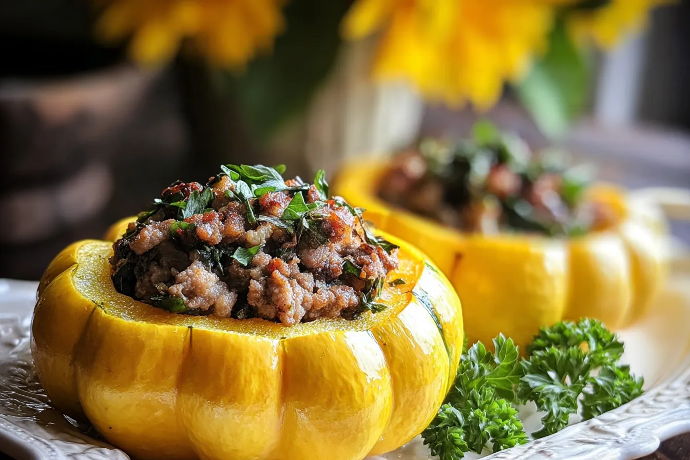 Stuffed Patty Pan Squash on a Plate