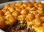 Tater Tot Casserole with Ground Beef Freshly Baked Dish