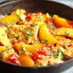 Thai Peach Chicken Cooking in Skillet