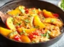 Thai Peach Chicken Cooking in Skillet