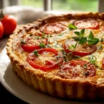 Irresistibly Gooey Tomato Pie on a Plate