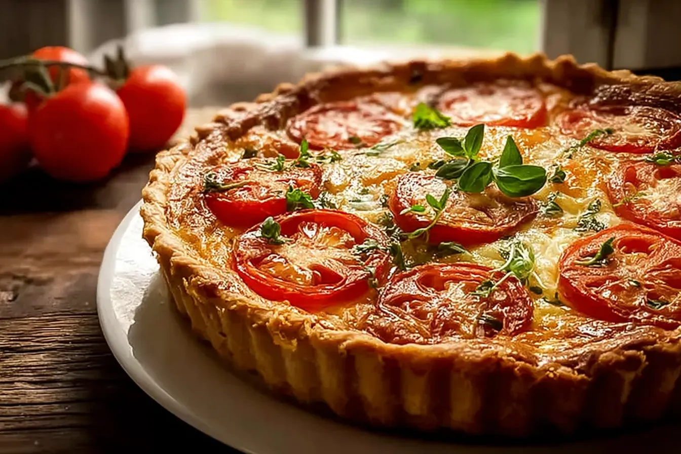 Irresistibly Gooey Tomato Pie on a Plate