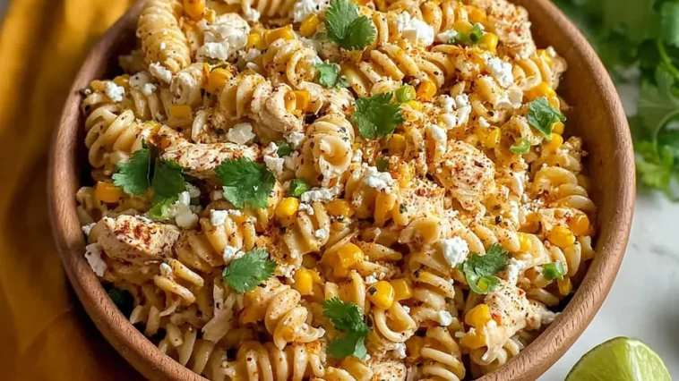 Zesty Mexican Street Corn Chicken Pasta Salad Close-Up