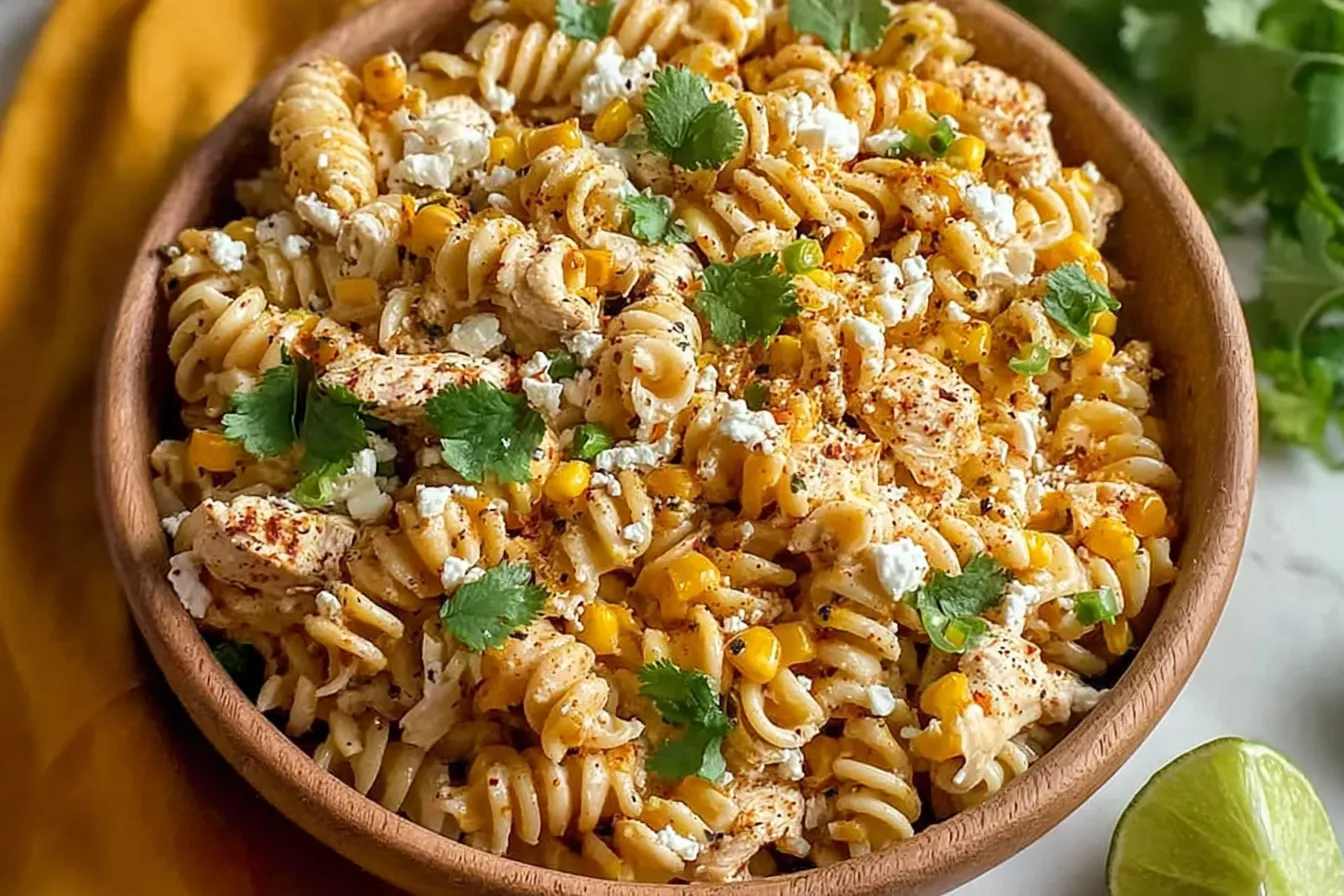 Zesty Mexican Street Corn Chicken Pasta Salad Close-Up
