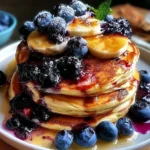 Fluffy Blueberry Banana Protein Pancakes on a Plate