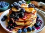Fluffy Blueberry Banana Protein Pancakes on a Plate