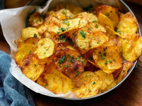 Crispy Air Fryer Potato Chips on a Plate