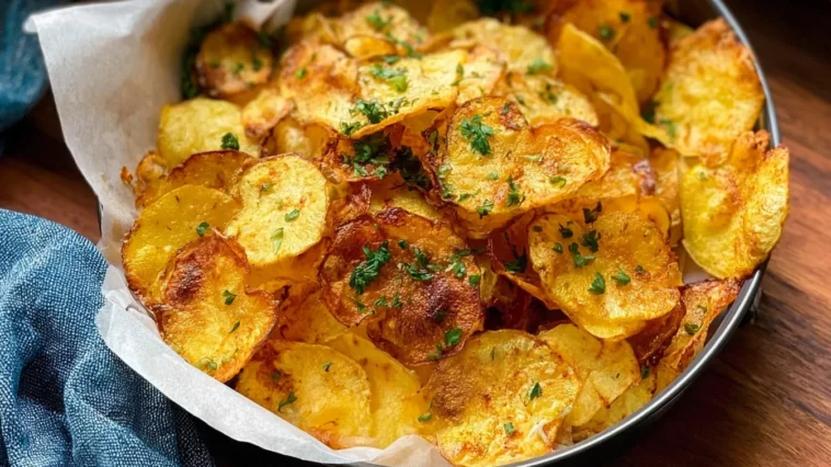Crispy Air Fryer Potato Chips on a Plate
