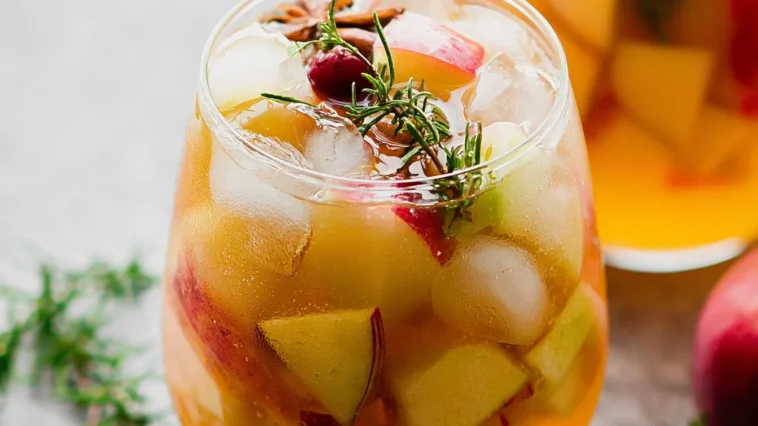 Apple Cider Sangria with Prosecco in a Glass