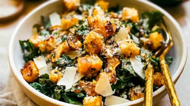 Autumn Caesar Salad with Roasted Delicata Squash Croutons