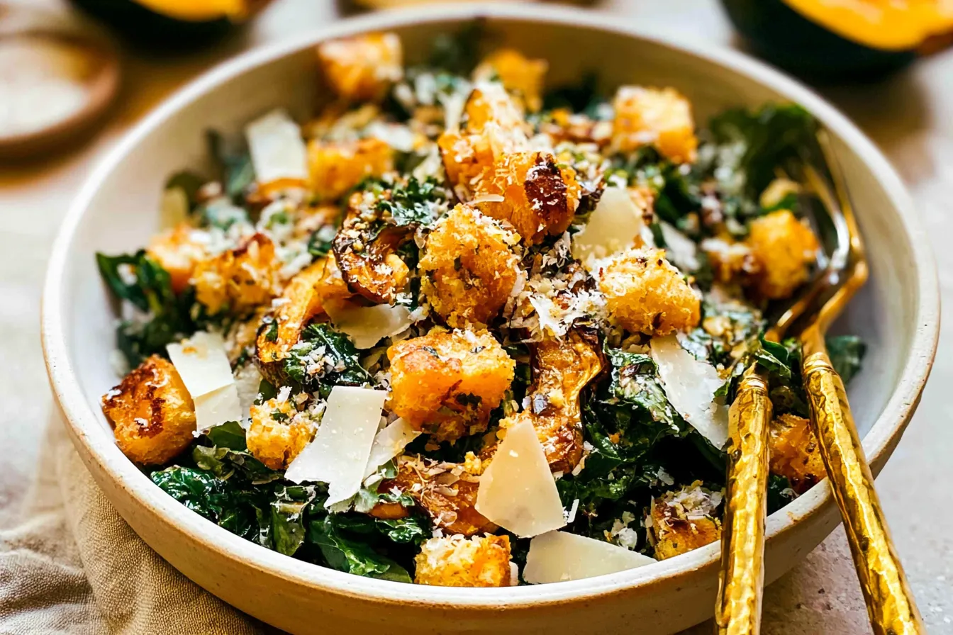 Autumn Caesar Salad with Roasted Delicata Squash Croutons