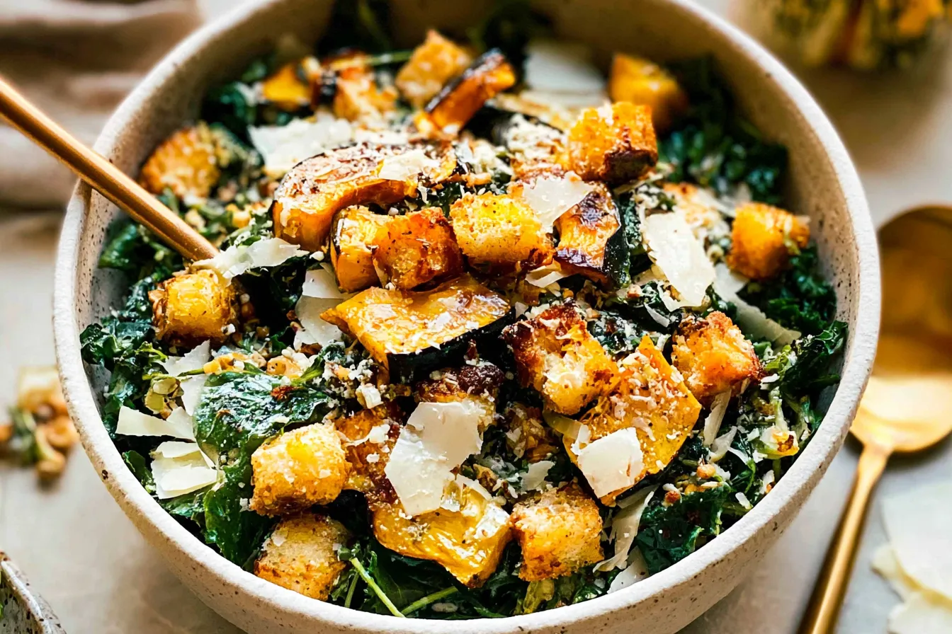 Autumn Caesar Salad with Roasted Delicata Squash Croutons