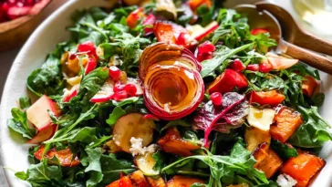 Autumn Salad with Maple Vinaigrette on a Rustic Table