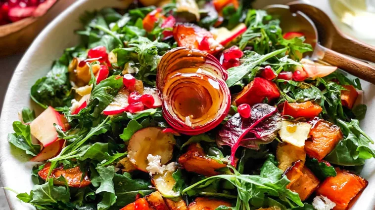 Autumn Salad with Maple Vinaigrette on a Rustic Table