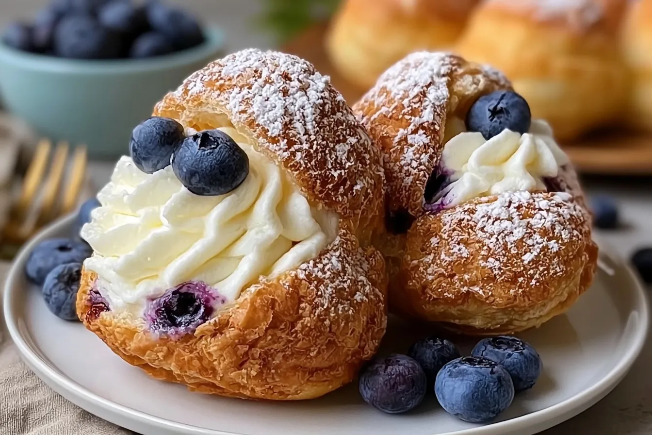 Blueberry Cheesecake Puff Bombs: Creamy, Crispy Bliss! 3 Blueberry Cheesecake Puff Bombs Freshly Baked