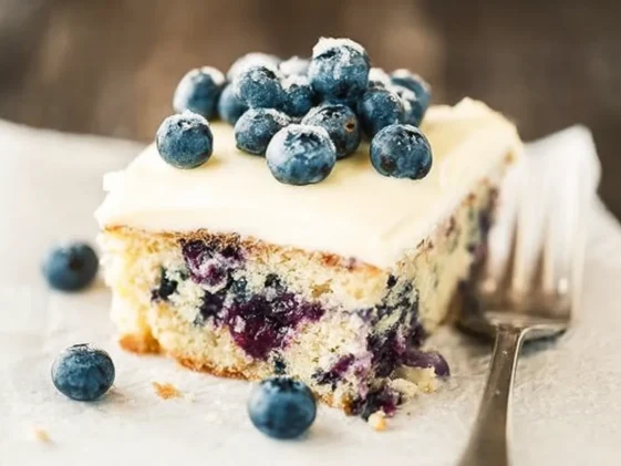 Blueberry Zucchini Cake with Lemon Buttercream Slice
