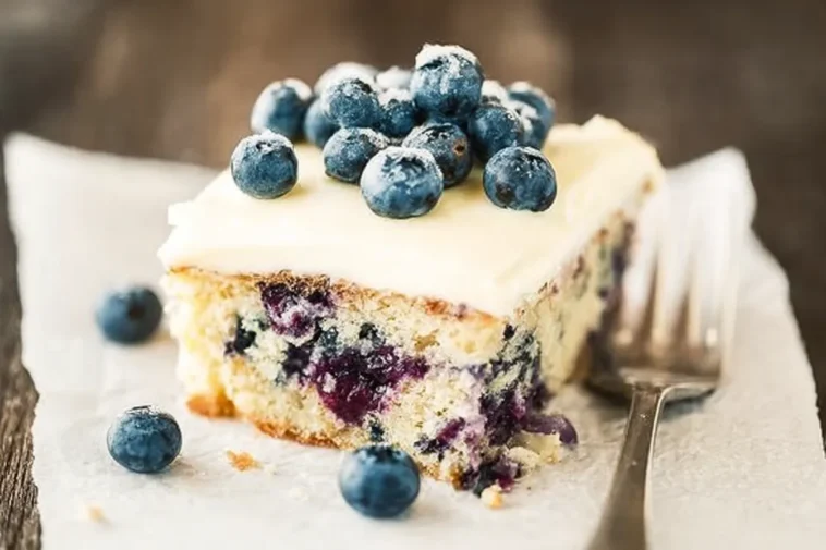 Blueberry Zucchini Cake with Lemon Buttercream Slice