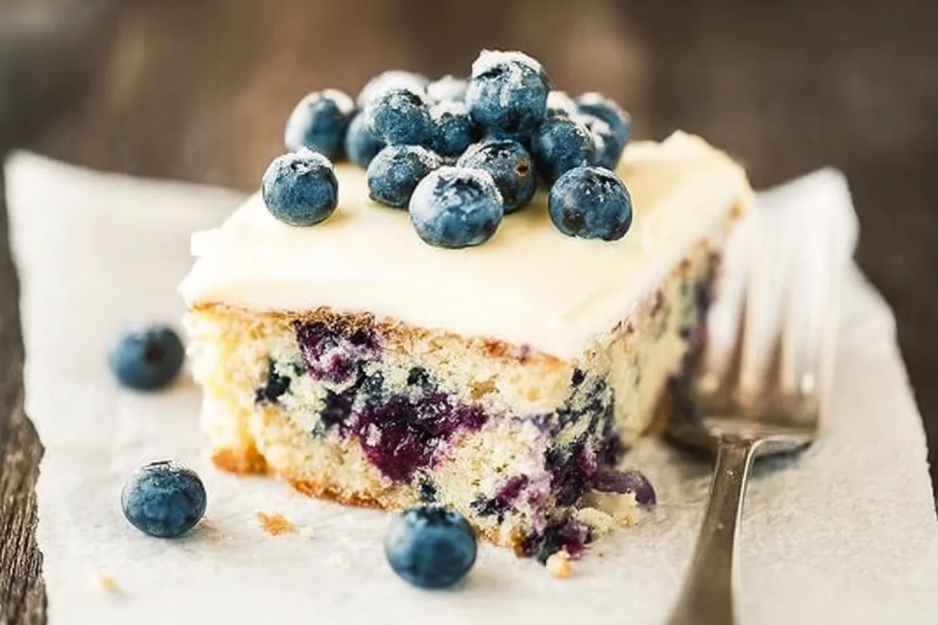 Blueberry Zucchini Cake with Lemon Buttercream Slice