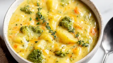 Delicious Broccoli Potato Cheese Soup in a Bowl