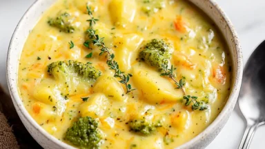 Delicious Broccoli Potato Cheese Soup in a Bowl