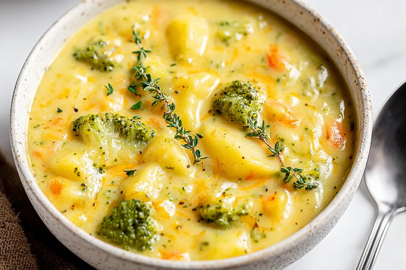 Delicious Broccoli Potato Cheese Soup in a Bowl