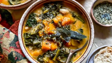 Butternut Squash, Kale and White Bean Soup in a Bowl