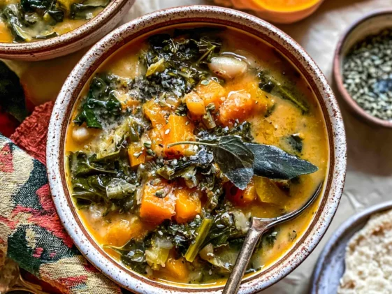 Butternut Squash, Kale and White Bean Soup in a Bowl