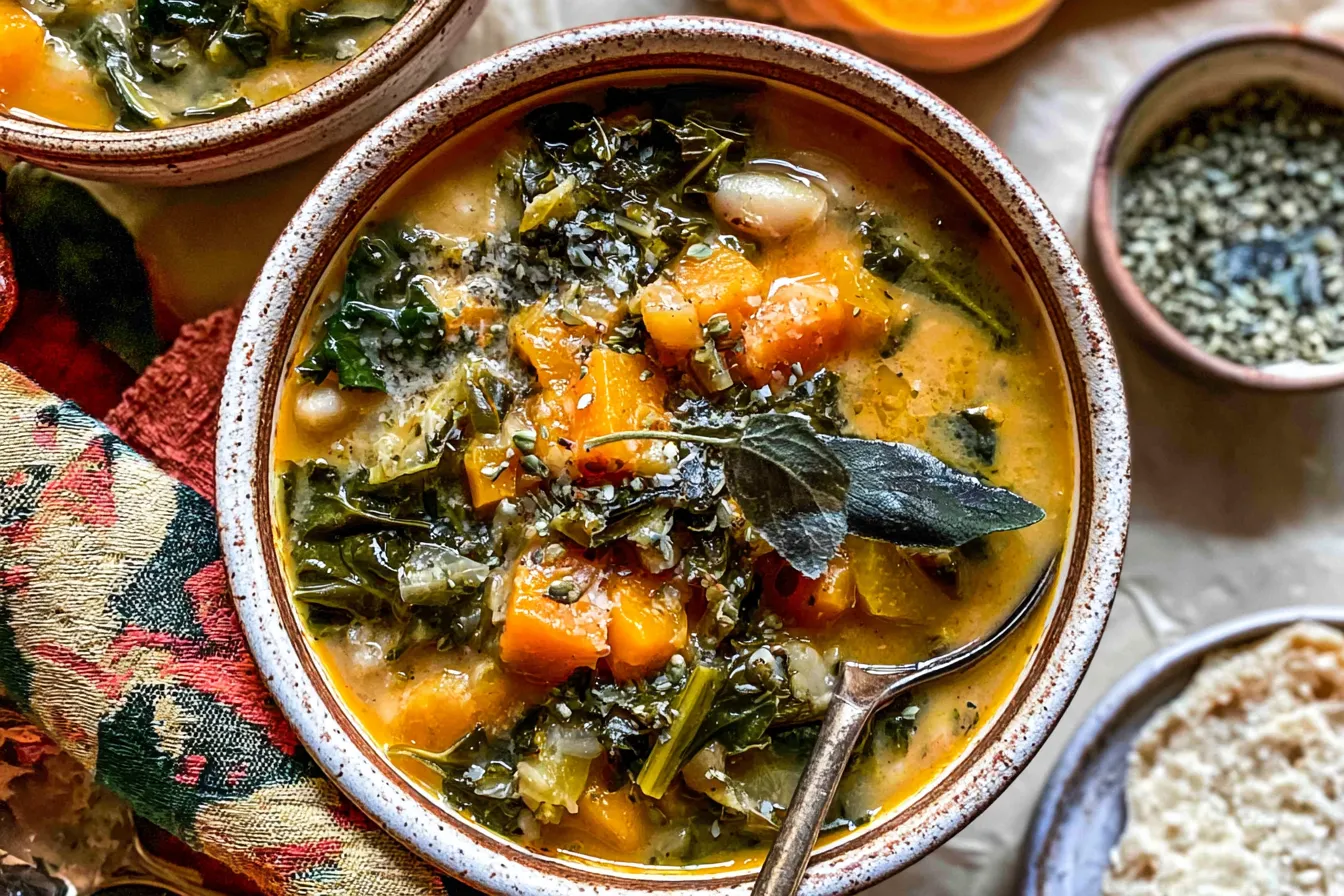 Butternut Squash, Kale and White Bean Soup: A Cozy Delight 3 Butternut Squash, Kale and White Bean Soup in a Bowl