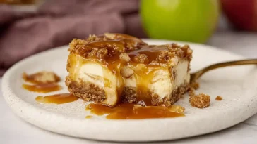 Caramel Apple Cheesecake Bars Ready to Serve