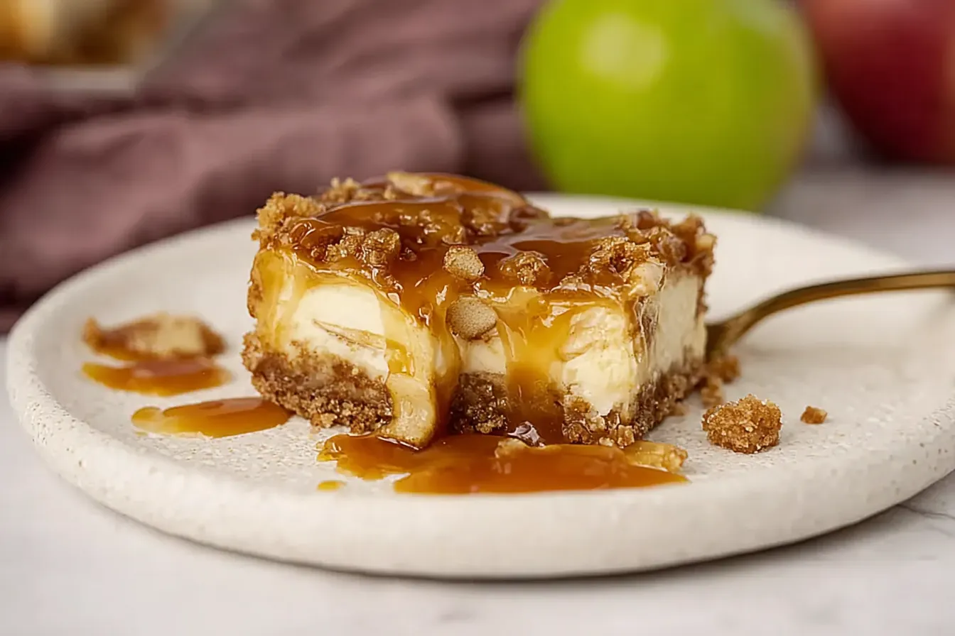 Caramel Apple Cheesecake Bars Ready to Serve