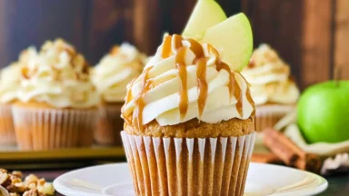Delicious Caramel Apple Cupcakes on a Rustic Table
