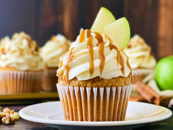 Delicious Caramel Apple Cupcakes on a Rustic Table